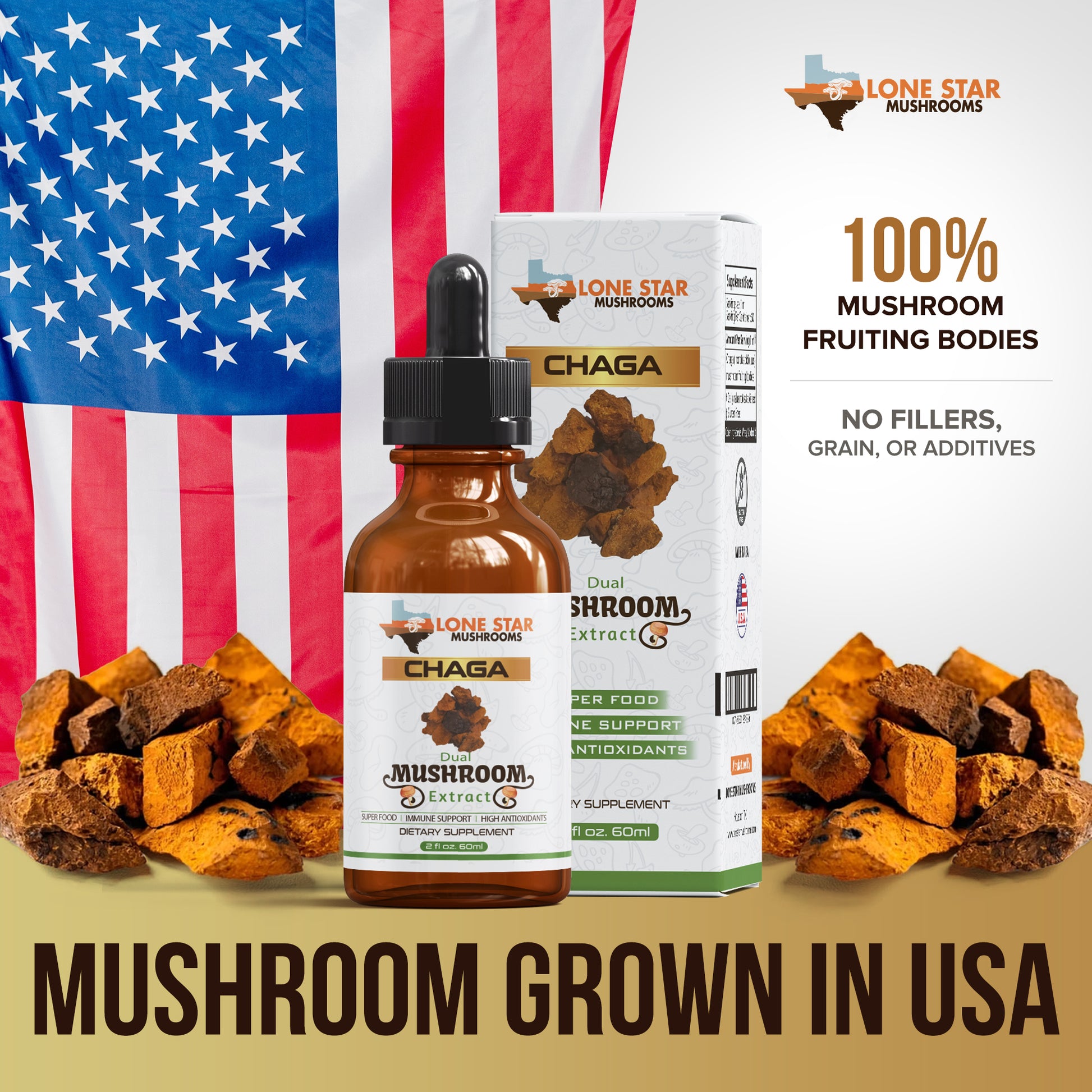 Chaga Mushroom Dual Extract 100% Mushroom Fruiting Bodies